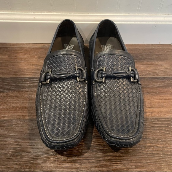 Salvatore Ferragamo Other - Salvatore Ferragamo Woven Leather Gancini Moccasin Driving Loafer Blue Italy 9D